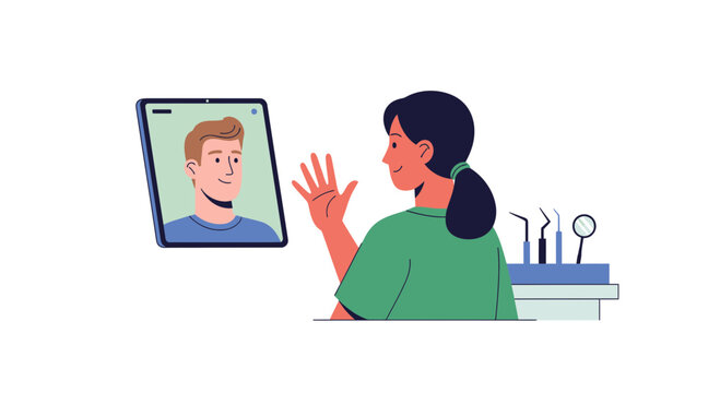 Telemedicine dentist consultation video call with patient on tablet