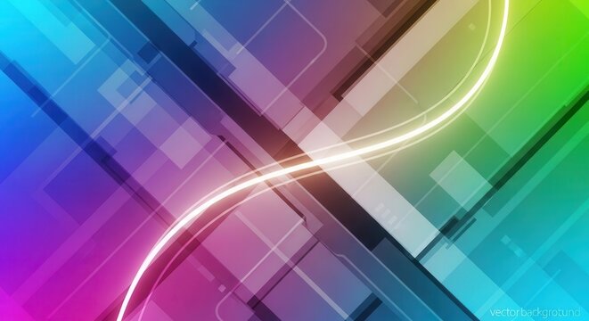 Abstract colorful geometric background with glowing light wave.
