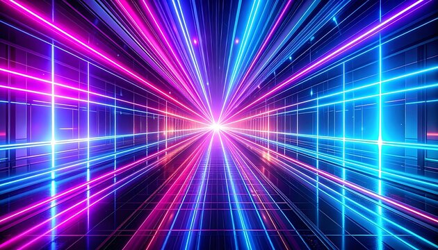 Vibrant neon light beam explosion abstract.