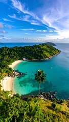 Fototapeta premium Tropical island beach landscape with palm tree.