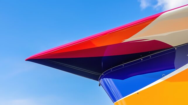 ultralight. A colorful ultralight aircraft wing extended against a clear blue sky. mobility guides, transit brochures, designed for mobility and urban transit guides.