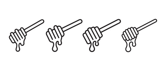 Honey dipper icons set. with dripping syrup in a minimalist line art style on a white background. © Safali