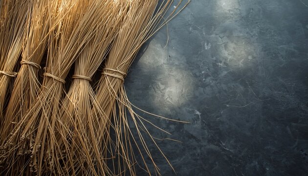 Compact Dried Golden Khus Grass Bundles on Textured Stone