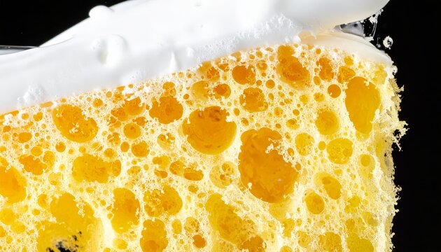 Extreme Macro View of Golden Air Bubbles in Freshly Baked Bread Crumb Texture