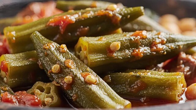 Delicious Okra Stew with Tomatoes and Chickpeas a Healthy and Flavorful Dish.