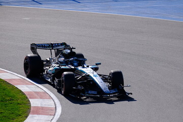 Obraz premium May 25, 2026, Montreal, Canada, Mercedes F1 car driven by Antonelli and Russell during Formula 1 action. g.