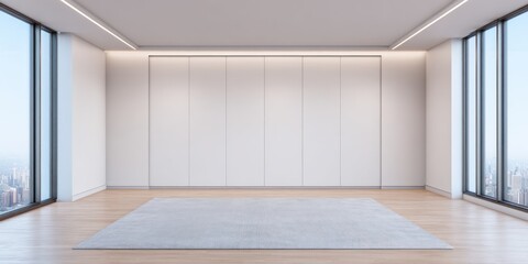 Fototapeta premium Empty Modern Office Interior With Floor to Ceiling Windows for Corporate Branding Contemporary Workspace Design and Luxury Business Environment