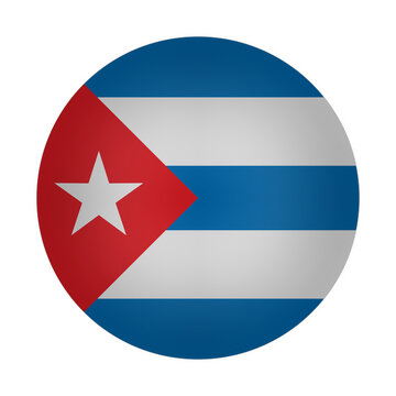 Cuba flag displayed as a polished round glossy button features the iconic blue and white stripes with a red triangular field and white star symbolizing the sovereign island nation of the Caribbean.