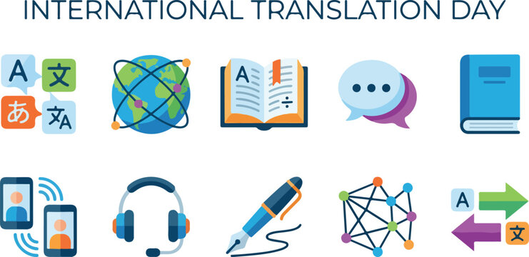 International Translation Day Banner with Language Speech Bubbles