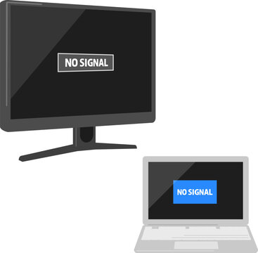 画面にNO SIGNALと表示されたテレビとノートパソコン