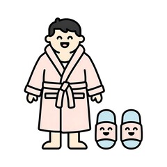 Obraz premium Cute cartoon man in striped shirt holding shopping bags.