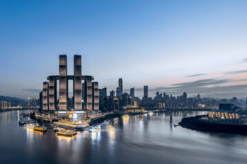 Obraz premium High angle night scenery of Chaotianmen Wharf, Chongqing, China
