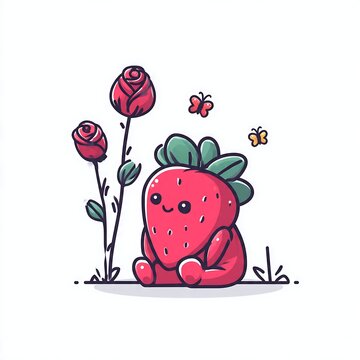 Cute cartoon pig with flowers in flat vector illustration.