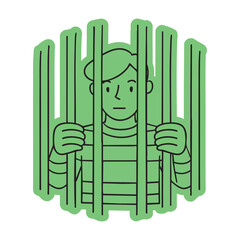 Obraz premium Prisoner Behind Jail Bars Sticker Doodle Illustration