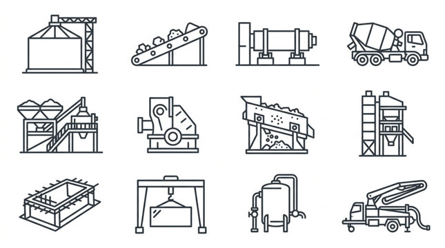 Industrial machinery and equipment icons.