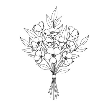 Hand-drawn flower bouquet line art illustration for coloring page