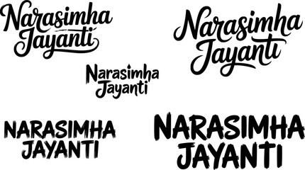 Obraz premium Narasimha Jayanti hand lettering typography set with bold and script font variations, perfect for Hindu festival celebration posters, religious event banners, and devotional greeting card designs