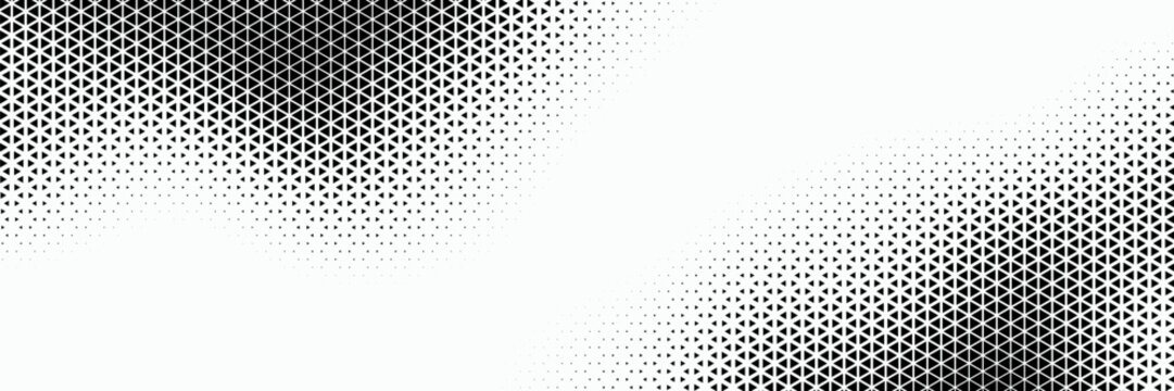 Black and white halftone triangles pattern. Abstract geometric gradient background. Vector illustration.
