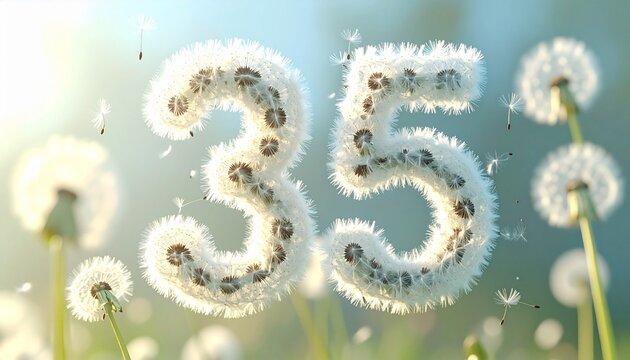 Fluffy dandelion clock numbers float gently in a sunny field of blooming plants.