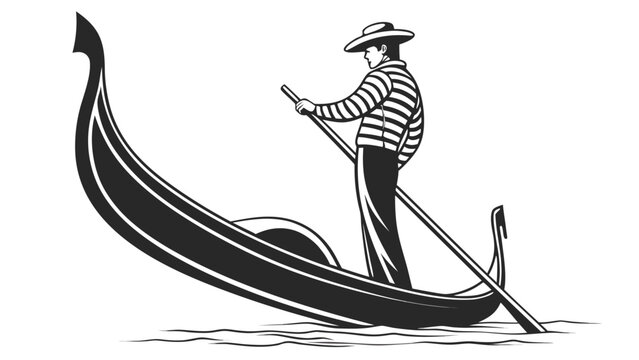 Vector illustration of a venetian gondolier steering a gondola with a long oar gondolier transportation