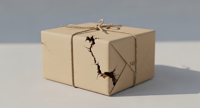 Brown paper wrapped gift box package.