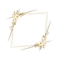 Obraz premium Elegant floral frame with delicate white flowers and geometric golden lines