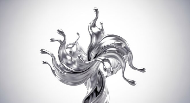 Abstract liquid chrome splash on white background.