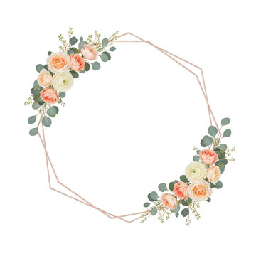 Elegant Geometric Floral Frame with Roses and Eucalyptus