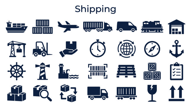 Shipping and Logistics Icons Collection Representing Global Transportation and Delivery Services