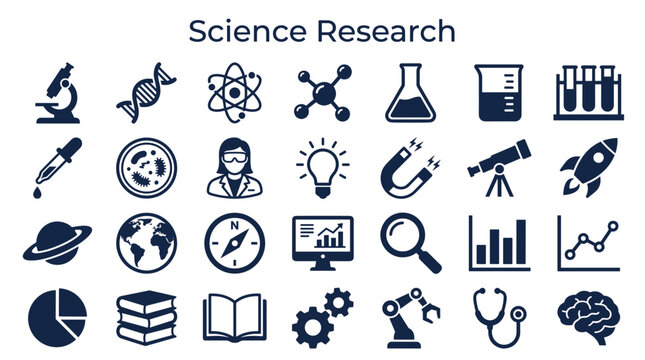 Science Research Icons Collection Representing Innovation Discovery and Scientific Exploration