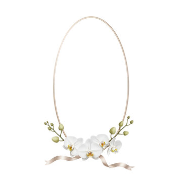 Elegant Oval Frame Decorated with White Orchids and Ribbon