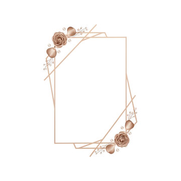 Elegant Rose Gold Geometric Frame with Floral Accents