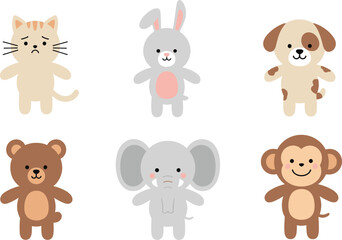 Obraz premium Cute Cartoon Animal Character Collection Vector Illustration Featuring Cat Rabbit Dog Bear Elephant and Monkey for Kids Design and Nursery Stickers