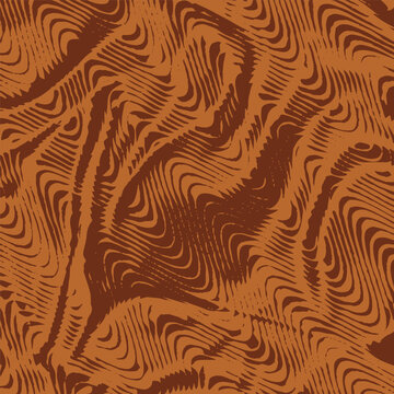 Monochrome brown pattern with curved wavy lines, striped background. Abstract dynamical rippled texture. Vector illustration