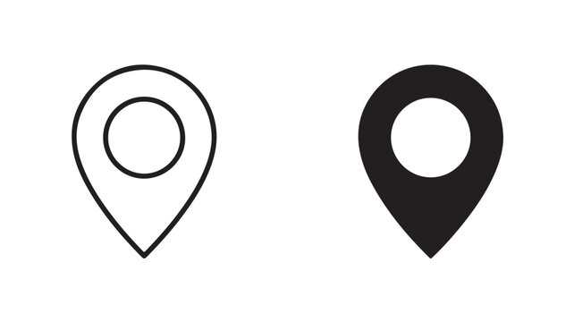 Black and white map pin icons on isolated background for navigation concepts