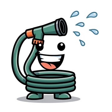 Cute cartoon illustration of a green vacuum cleaner with face and bubbles.