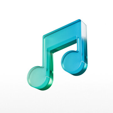 Turquoise musical note in three dimensional rendering against a white background eighth quarter