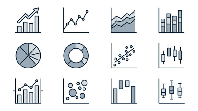 Business finance charts and graphs icons.