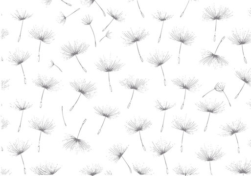 Delicate dandelion seeds floating seamless pattern