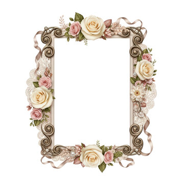 Ornate floral picture frame with roses and ribbons