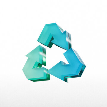 Recycling symbol a three arrow loop rendered as a glossy 3d object on white