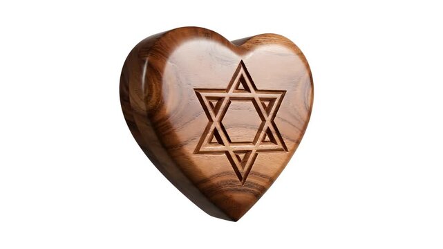 Wooden Heart with Star of David Engraved Symbol.