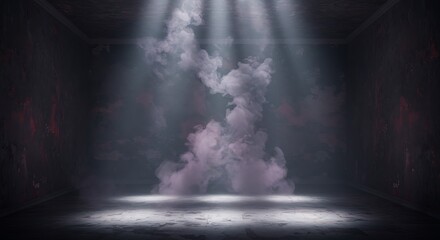 Fototapeta premium Mysterious Spotlight Smoke in Dark Studio Stage.
