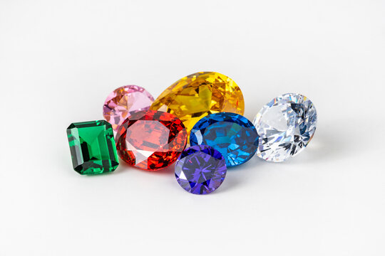 Bright gems on a white background