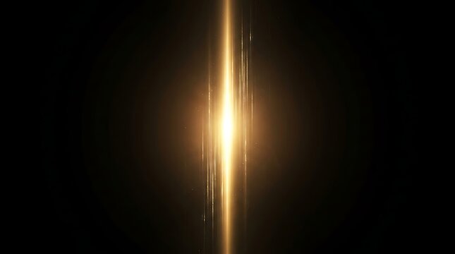 Vertical Golden Light Beam Flare Effect with Sparkles on Black Background