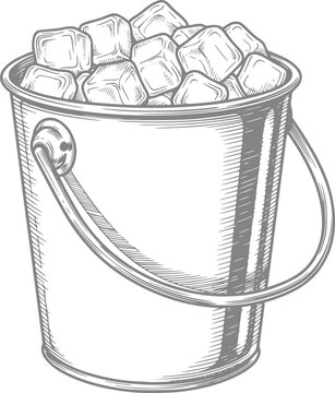 Vintage style of a metal bucket filled with ice cubes