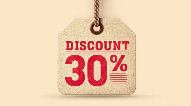 A vintage style discount tag showing a 30 percent off promotion.