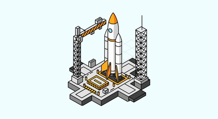 Space rocket on launch pad infrastructure. © Shafiet