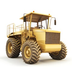 Obraz premium Yellow mining dump truck with open cargo bed, heavy machinery, isolated on white background