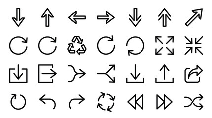 Fototapeta premium Collection of simple black outline arrow icons for digital user interface design